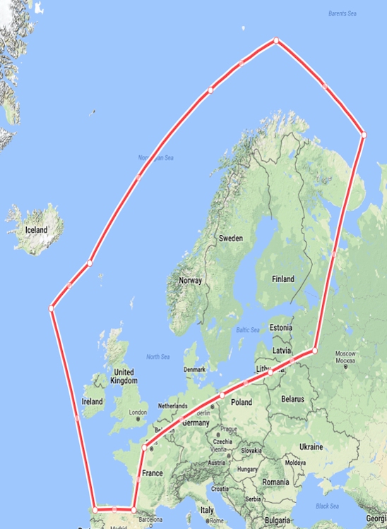 Зона охвата VSAT Global KU-Band - северная Европа